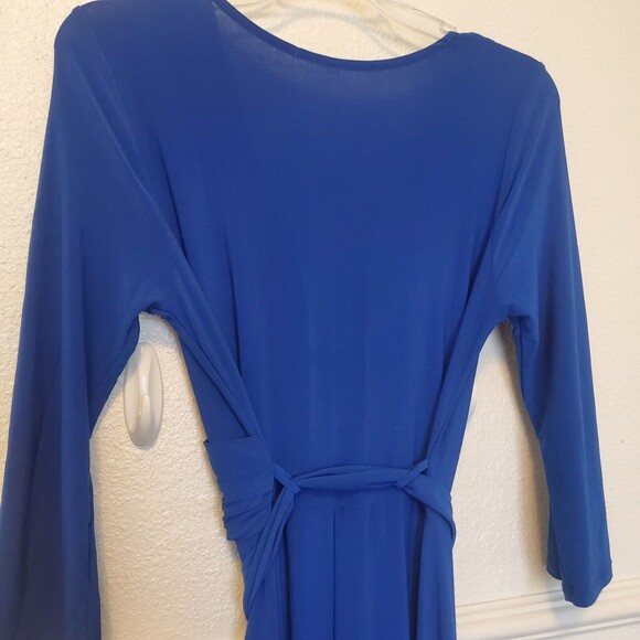 Janette Fashion Fake Wrap Blue Faux Wrap Jersey Knit Maxi Dress 3/4 Sleeve Med - Picture 11 of 16